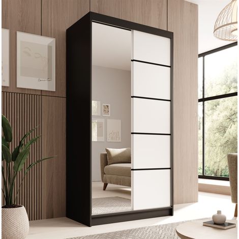Schiebetürenschrank Schrank Nr.120 in Schwarz- Weiß matt 100x200x58 cm (1/4)