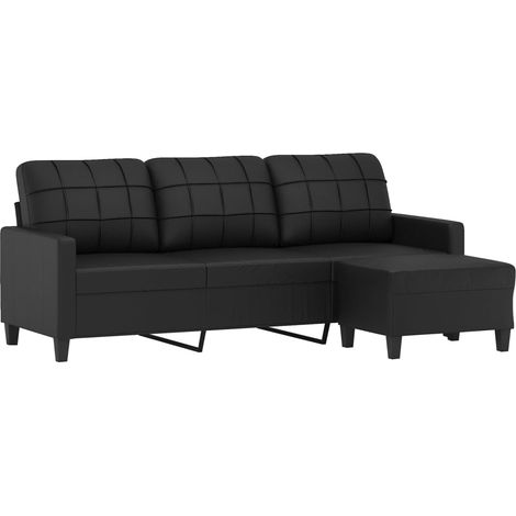 Sofá de 3 plazas con taburete cuero sintético negro 180 cm vidaXL