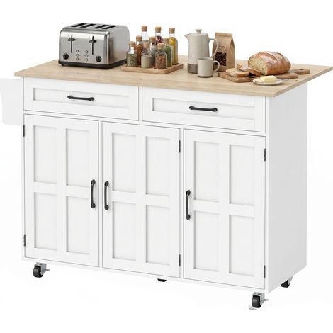 Îlot Central Cuisine Plateau Rabattable 129 x 72 x 90,5 cm Blanc (1/5)