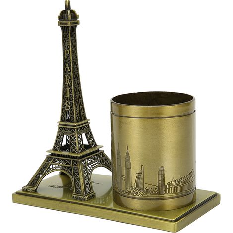 Stylo Porte-Statue Tour Eiffel Métal Antique Décoration Bureau Chambre