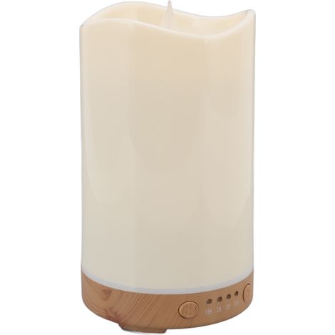 Humidificateur 130 ml, diffuseur d'aromathérapie, forme de bougie, aspect bois clair avec lampe à flamme, 100-240 V, idéal pour les fêtes et les cadeaux (prise UE). (1/5)