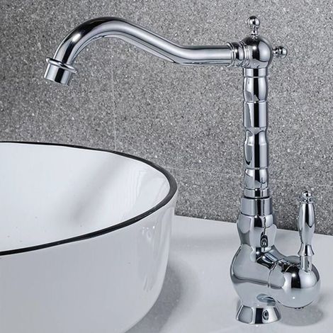 Grifo retro europeo antiguo grifo de agua fría y caliente lavabo grifo giratorio retro plateado (1/3)
