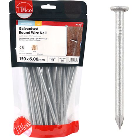 Timco Galvanised Round Wire Nails - 150 x 6.00mm (1kg Bag) (1/3)