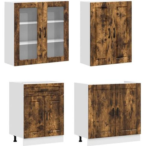Ensemble de Cuisine 4 Pièces en Bois d'Ingénierie Chêne Fumé - Meubles de Rangement Modernes et Durables (1/5)
