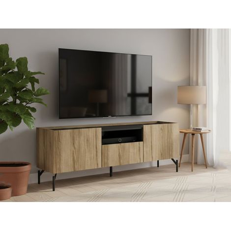 Dmora - Fernsehschrank Duchi, Ständer für Wohnzimmerfernseher, Niedriges Wohnzimmer-Sideboard, TV-Ständerbasis, 147x41 h54 cm, Eiche und Schwarz (1/5)