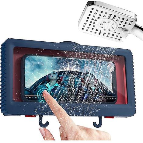 Support de téléphone mural étanche bleu pour douche avec crochets (1/4)