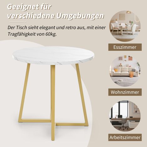 Table à manger ronde design moderne (1 unité), table de cuisine en métal avec plateau marbre, meuble salle à manger élégant blanc et doré, parfait pour séjour ou cuisine (1/5)