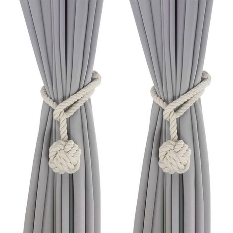 Lntyq Embrasse de rideau beige, 2 embrasses de rideau tricotées à la main, embrasse de rideau en corde, décoration de boucle de rideau pour chambre et bureau