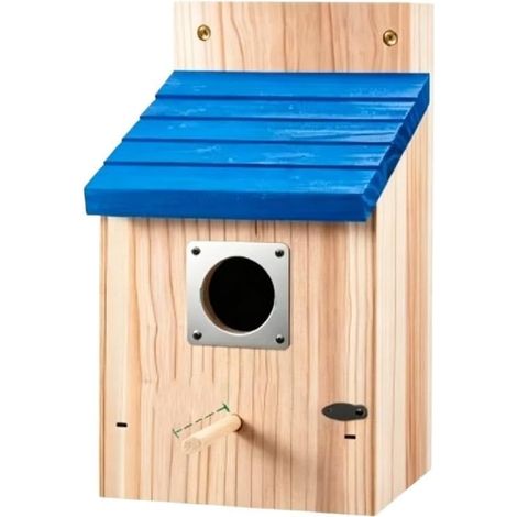 Grand nichoir en bois pour jardin, nichoir en bois avec porte de nettoyage pour petits oiseaux, rouges-gorges et moineaux, abri extérieur pour la faune sauvage, 15 x 15 x 22 cm, bleu (1/5)