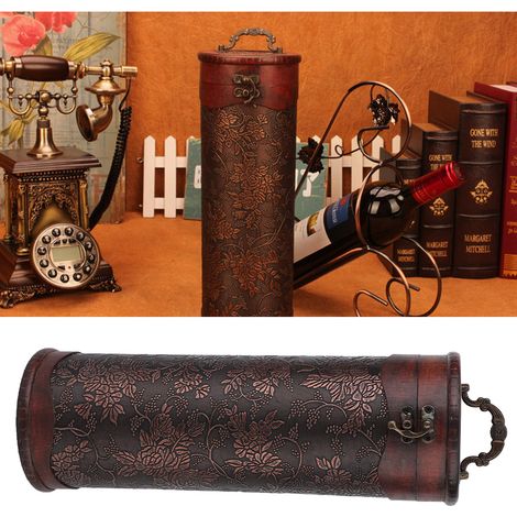 Coffret à vin vintage, emballage rétro, coffret cadeau, caisse à vin cylindrique (1/2)