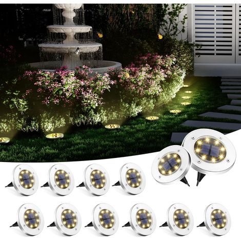 Lot de 12 lampes solaires de jardin étanches, 8 LED, pour éclairage paysager solaire de jardin, pelouse, terrasse et allée.-AquaForge
