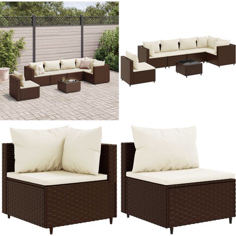 Set muebles de jardín 7 piezas y cojines ratán sintético marrón - Muebles de jardín - Sofás de jardín