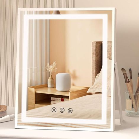 Specchio con luci, specchio per il trucco con memoria di forma e 3 modalità di colore, controllo touch intelligente, rotazione a 360°. (1/4)