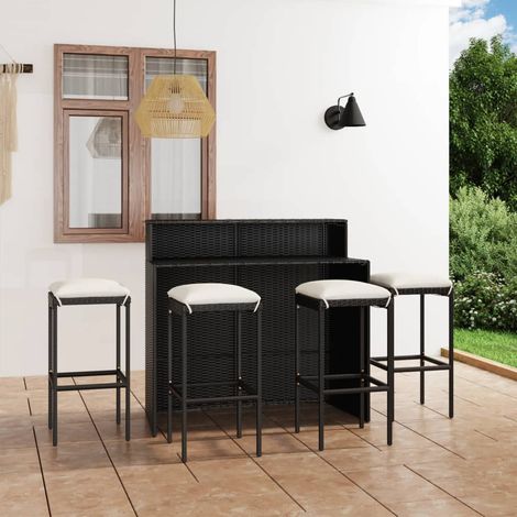 Ensemble Table de bar + 4 Chaises de bar de jardin avec coussins - Table Haute avec 4 Tabourets Noir BV782764 - BonneVie (1/5)