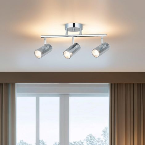 Lustre élégant chromé, corps en métal, culot de 6 cm de diamètre, 24 cm de hauteur  3 ampoules GU10 max 7 W incluses  Éclairage élégant pour les espaces modernes, indice IP20 (1/3)