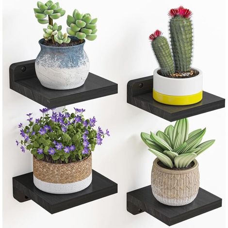 Set de 4 petites étagères murales flottantes 5x5 pouces – Décoration murale et rangement pratique pour maison et salle de bain - Noir (1/5)