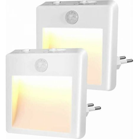 Set di 2 luci notturne a spina - Luci notturne per bambini con sensore di movimento - Luminosità regolabile, luce notturna a LED (bianco caldo/freddo - regolabile), lampada notturna plug and play per (1/5)
