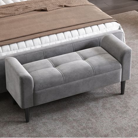 siège salon banc capitonne avec accoudoir 116 cm gris HAVRYA (1/5)