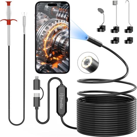 Caméra Endoscopique HD 1920P IP67 5M avec 8 LED Écran Avec Lumière Pour Inspection Canalisation Furet Et Conduites Étanches (1/5)