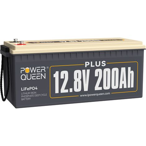 Power Queen – Batterie lithium 12V 200Ah – LiFePO4 2560Wh – BMS 200A – 4000-15000 cycles – Pour systèmes solaires et camping car