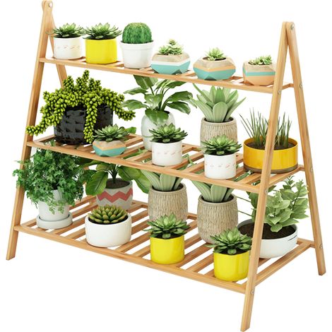 Soporte decorativo de bambú de varios niveles para plantas suculentas, ideal para plantas de interior, sala de estar y balcón. (1/5)