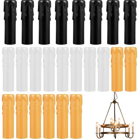 MINKUROW 24 Pezzi Tubi per Candele a Goccia, Coperture per Gocce in plastica, Coperture per portacandele per Tubi per Candelieri in Cristallo a LED (25x10 cm) (1/5)