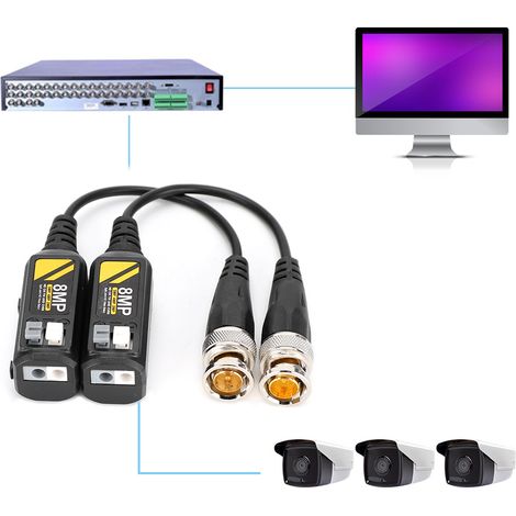 2 Câbles BNC Mâle Paire torsadée pour Caméras HD 8MP CVI/AHD/TVI/Analogique (1/3)
