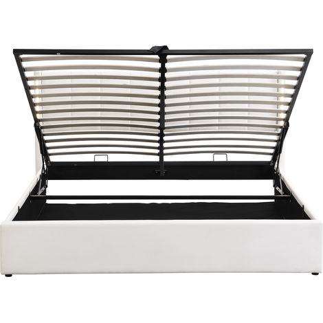Cama tapizada LED 180 x 200 cm con USB, almacenaje hidráulico y cabecero regulable blanco (1/5)
