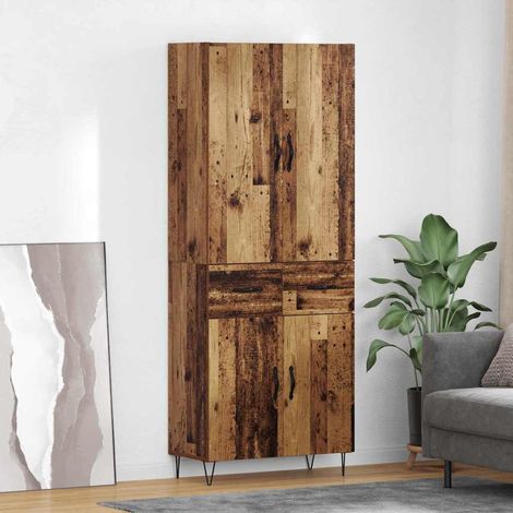 Highboard mit Schubladen 2 pcs Altholz Ingenieurholz und Glas