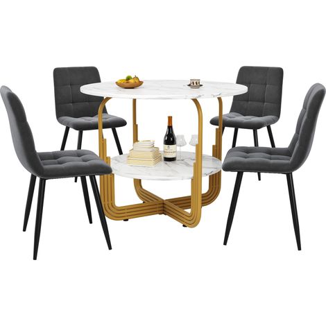 ELVMI Tisch- und Stuhlset mit 1 Rundtisch und 4 Stühlen, MDF- Tischplatte, Metall und Grau (1/5)