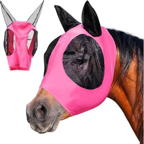 Maschera antimosche per cavalli - Con maschera antimosche - Protezione UV - Cuffia antimosche per cavalli con orecchie - Rosa (1/4)