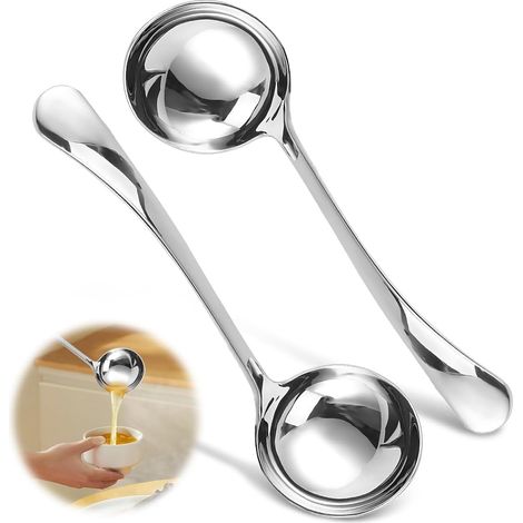 2 Pcs Cuillères à Sauce Argentée 20cm,Louches à Soupe Acier Inoxydable (1/5)