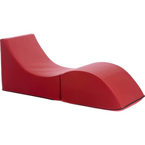 Talamo Italia - Letto pieghevole Arbil, Pouf trasformabile in letto singolo, Chaise longue in ecopelle, 100% Made in Italy, 130x50h50 cm, Rosso (1/5)