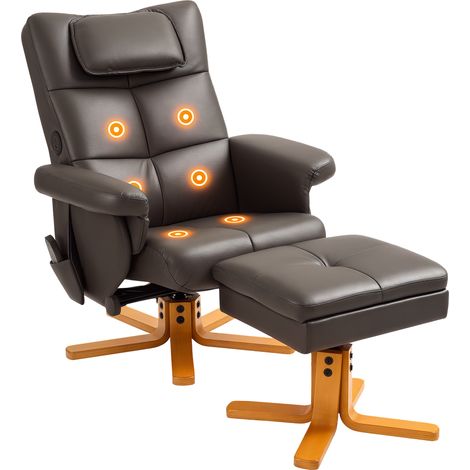 HOMCOM Massage Recliner Chair with Footstool and Hidden Storage, Dark Brown (1/5)