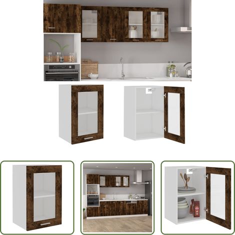 vidaXL Armoire murale bois -  Vitrine suspendue "Lyon" Chêne fumé 40 x 31 x 60 cm Bois d'ingénierie (1/5)