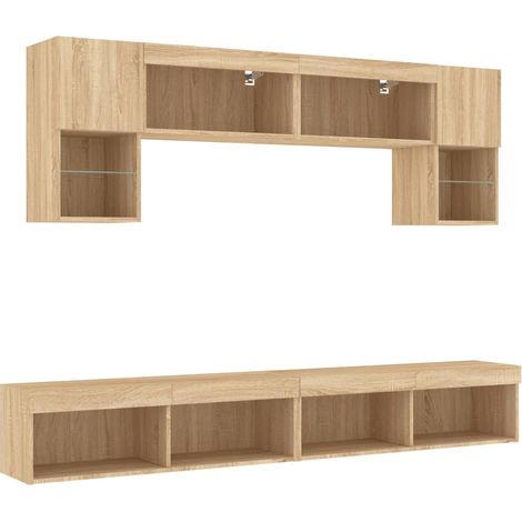 Mobile TV multimediale mensola TV credenza TV sala da pranzo soggiorno camera da letto con LED 6 pezzi legno ingegnerizzato rovere Sonoma marrone 020029454