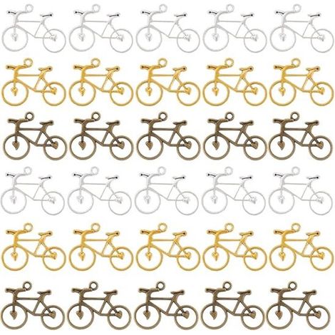 scatola con 60 ciondoli a forma di bicicletta in 3 colori, ciondolo a forma di ruota di bicicletta in argento, catena in lega per veicoli, piccolo ciondolo da ciclista per la creazione di gioielli fai (1/5)