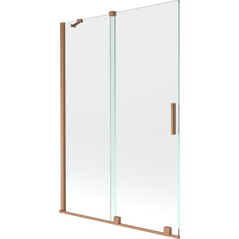 Mexen Velar paravento vasca da bagno a 2 ante scorrevoli 120 x 150 cm, trasparente, rame spazzolato - 896-120-000-01-65