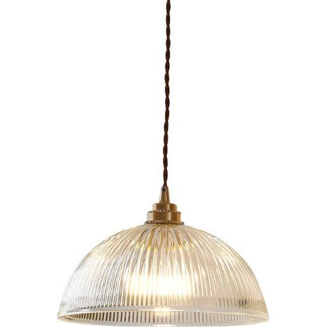 Luminaire Suspension Dôme en Verre Transparent Vintage Industrielle, Lampe Suspendue avec cuivre laiton E27 Douille de Lampe pour Cuisine, Salle de Bains Table de Chevet, (30cm)