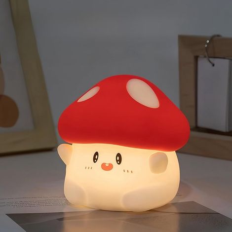 Lampada notturna a forma di fungo a sette colori, dal design grazioso, ideale per bambini, con controllo touch e timer. (1/5)
