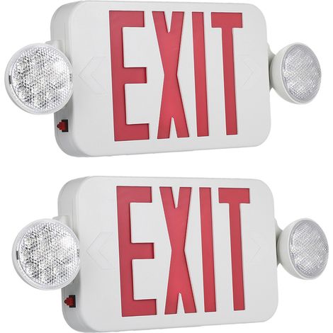 Decdeal Panneau de sortie rouge AC 120/277 V, éclairage d'urgence combiné à LED avec deux batteries de secours réglables, support mural au plafond pour escaliers, couloir, utilisation dans une pièce
