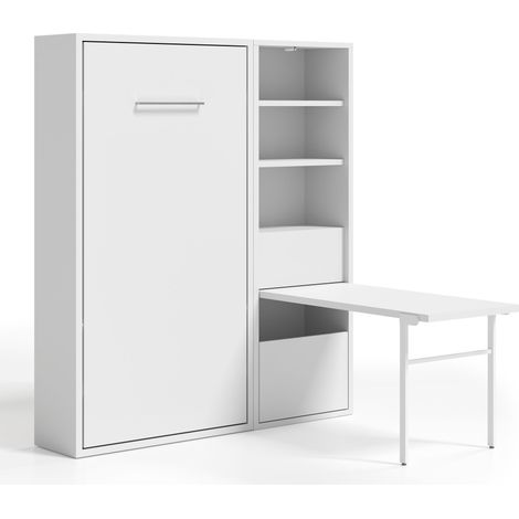 Lit escamotable vertical 120x190 avec armoire et bureau Kampo-Coffrage Frêne 3D-Façade Frêne 3D (1/5)