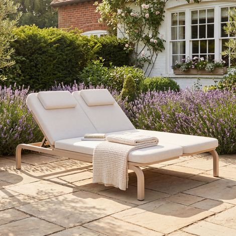 Mobilier jardin 2 personnes transat inclinable, dossier inclinable, beige, pour jardin et terrasse