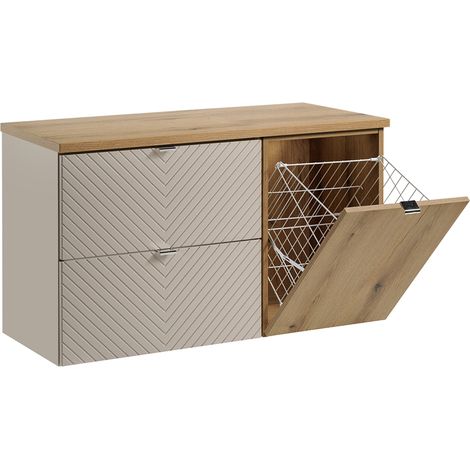 Mueble bajo lavabo 100cm cesto de ropa Manoa Cachemira y madera (1/4)