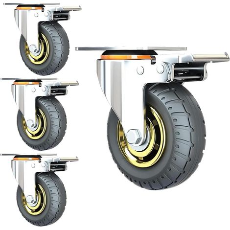 Roulettes en Caoutchouc Solide 4 Pièces,Roulette Pivotante Industrielle,Avec roulettes De Chariot À Frein,Roulettes Robustes,Pour Établi De Bricolage De Meubles,Charge Jusqu'à 1000 Kg,4in-4W (1/5)