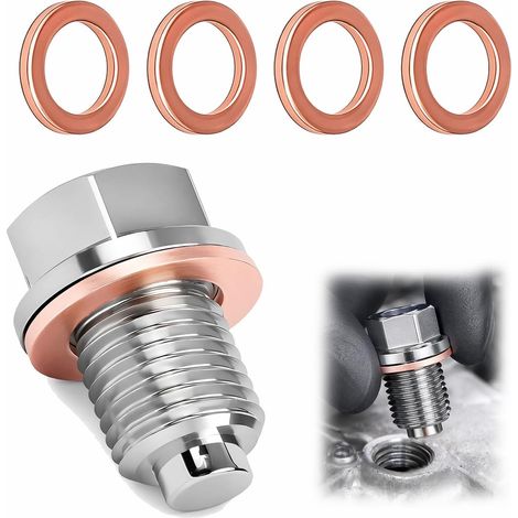 Bouchon Vidange Magnétique M14x1.5, Bouchon de Vidange Voiture en Acier Inoxydable avec Joint, Protection Contre Particules Métalliques pour Moteur Moto Bateau (1/5)