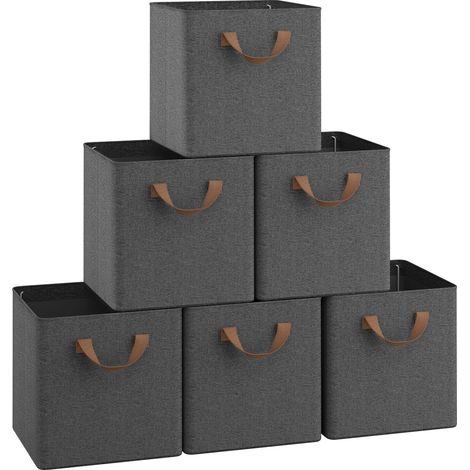 WOLTU Set of 6 33L Storage Boxes with Handles, Foldable Storage Organizer Containers Cube Baskets for Bedroom Closet Office, Grey