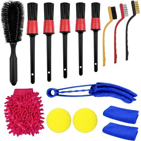15 PCS Kit de Brosse Nettoyage Voiture, Pinceau Detailing Auto Intérieur et Extérieur, Kit Lavage Voiture avec Chiffon Microfibre, pour Grille d'aération de Voiture, Moteur, Tableau de Bord (1/5)