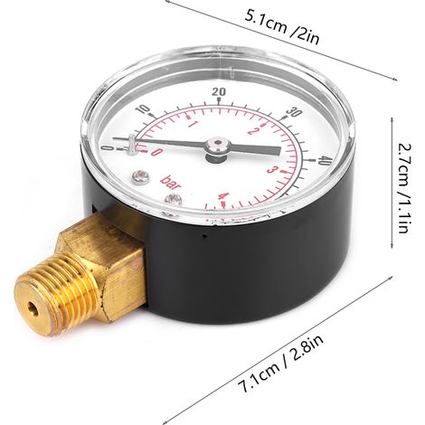 Manomètre 50 mm raccord fileté laiton 1/4 BSPT pour fioul air huile gaz eau (0-60 PSI 0-4 Bar) (1/5)