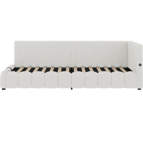 Cama canapé 90 x 200 cm blanca con somier de láminas, LED, almacenaje hidráulico, USB y USB-C (1/5)